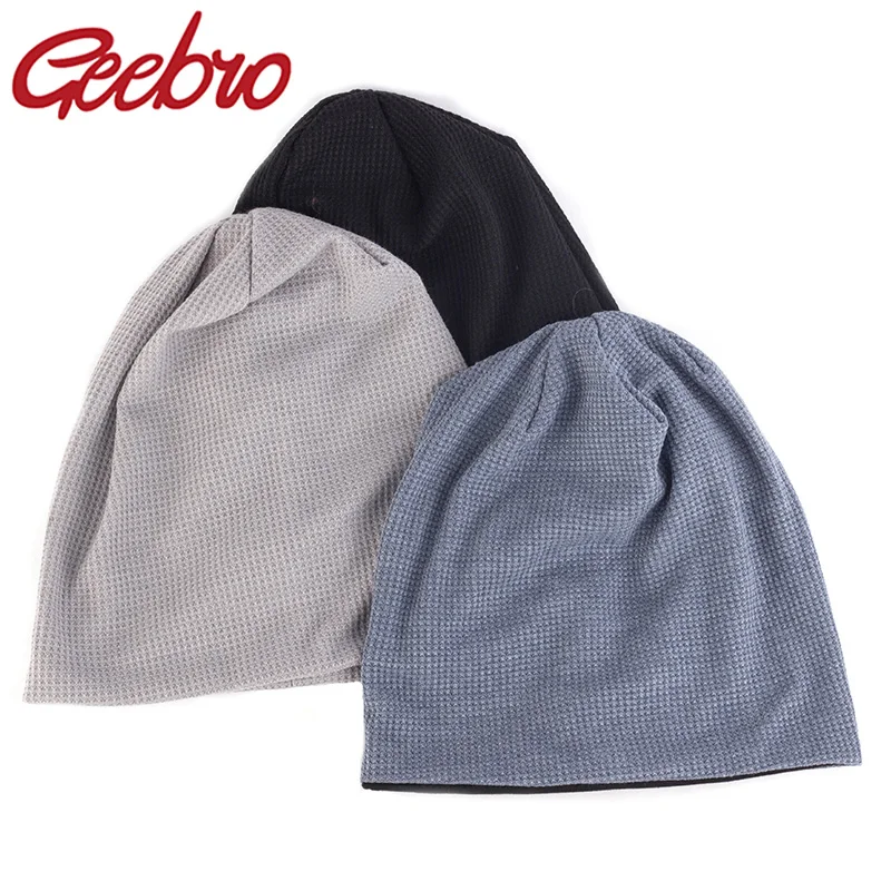 Geebro New Women's Bonnet Beanies Cotton Solid Stripe Slouchy Hats For Ladies Soft Comfortable Autumn Skullies Beanie Cap