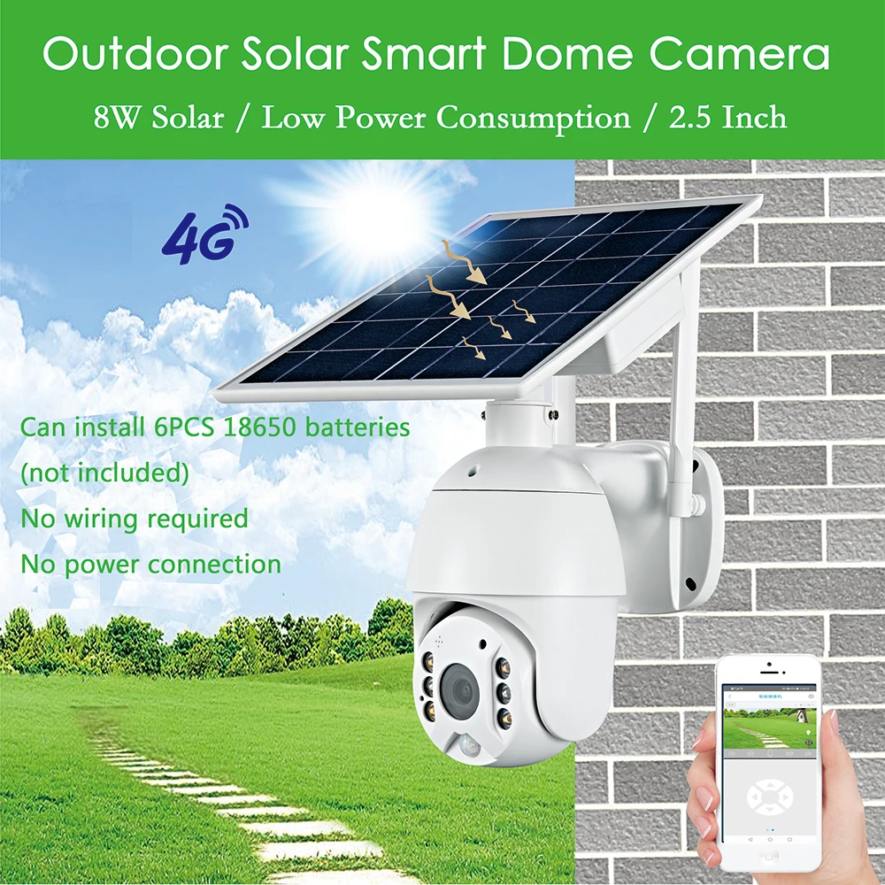 AZISHN Solar Power Panel 1080P PTZ 4G IP Camera Two-way Audio Outdoor Security Camera  Sim and SD Card Wireless PIR Motion