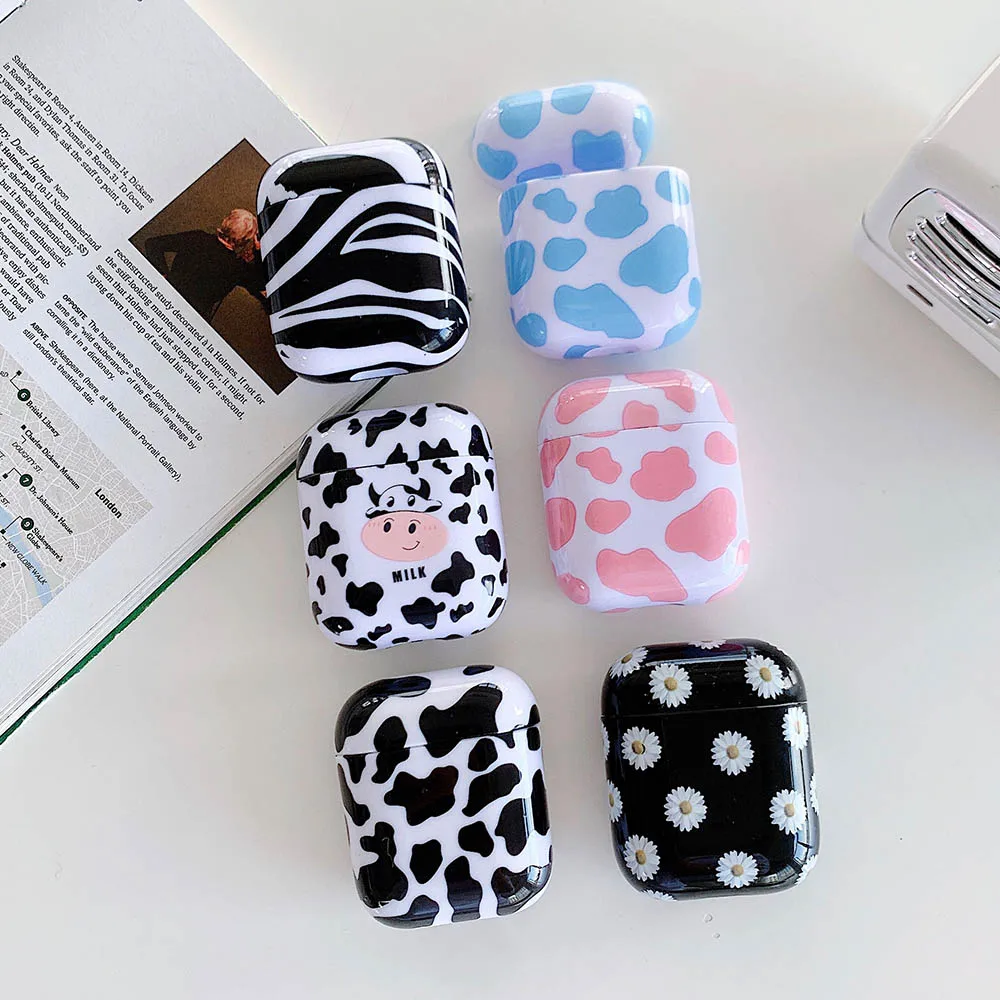 بقرة زيبرا نمط حقيبة سماعة الاذن ل AirPods 2 1 الصلب سماعة رأس مزودة بتقنية البلوتوث صندوق الغطاء الواقي ل AirPod 1 2 حالات هدية السنة الجديدة