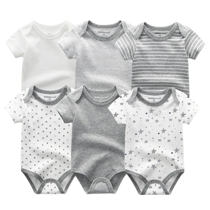 2021 Baby Boy Clothes 6PCS Newborn Bodysuits Short Sleeve Solid Cartoon Baby Girl Clothes Print Girls Baby Clothing Ropa Bebe