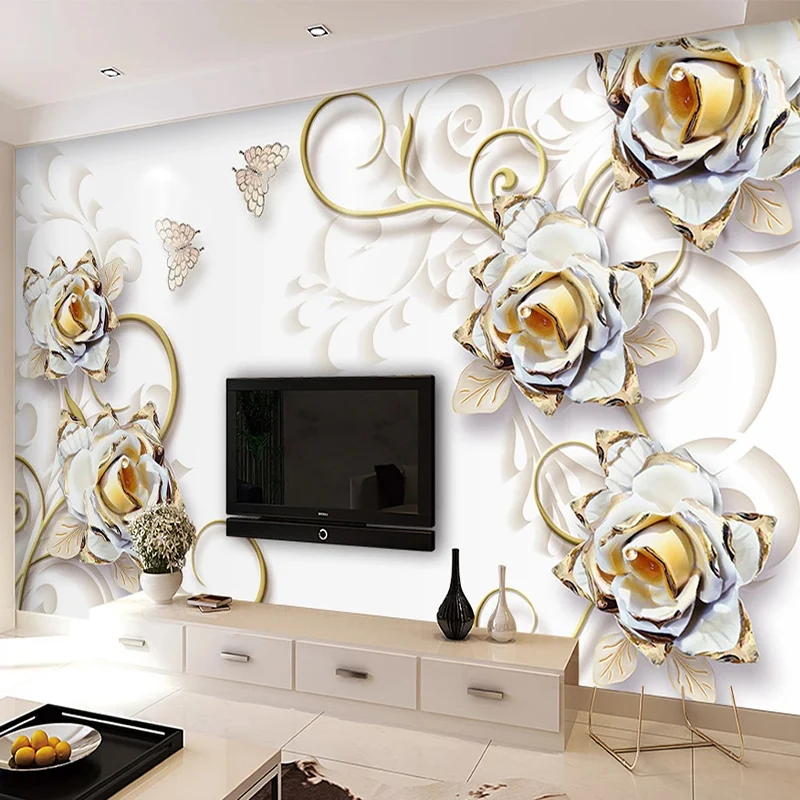 Custom Mural Wallpaper 3D Relief Flower Modern Jewelry Fresco Living Room TV Sofa Background Wall Sticker Home Decor 3D Murals