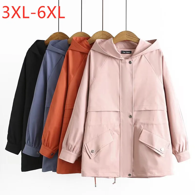 

Large women's autumn new fashion urban leisure hooded windbreaker Plus Size coat