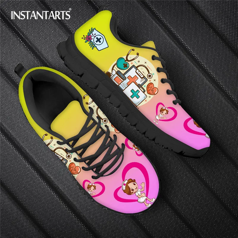 

Kawaii Love Nurse Print Casual Shoes For Women Fashion Gradient Sport Sneaker 2025 Breathable Mesh Jogging Shoes Female Flats