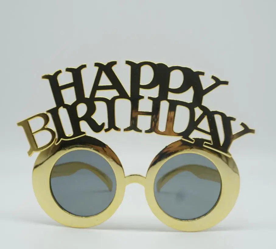 Metallic Happy Birthday Sunglasses Novelty Eyewear Photo Booth Props Party Accessory Favor Unisex Gold Silvery Rose 100pcs/lot