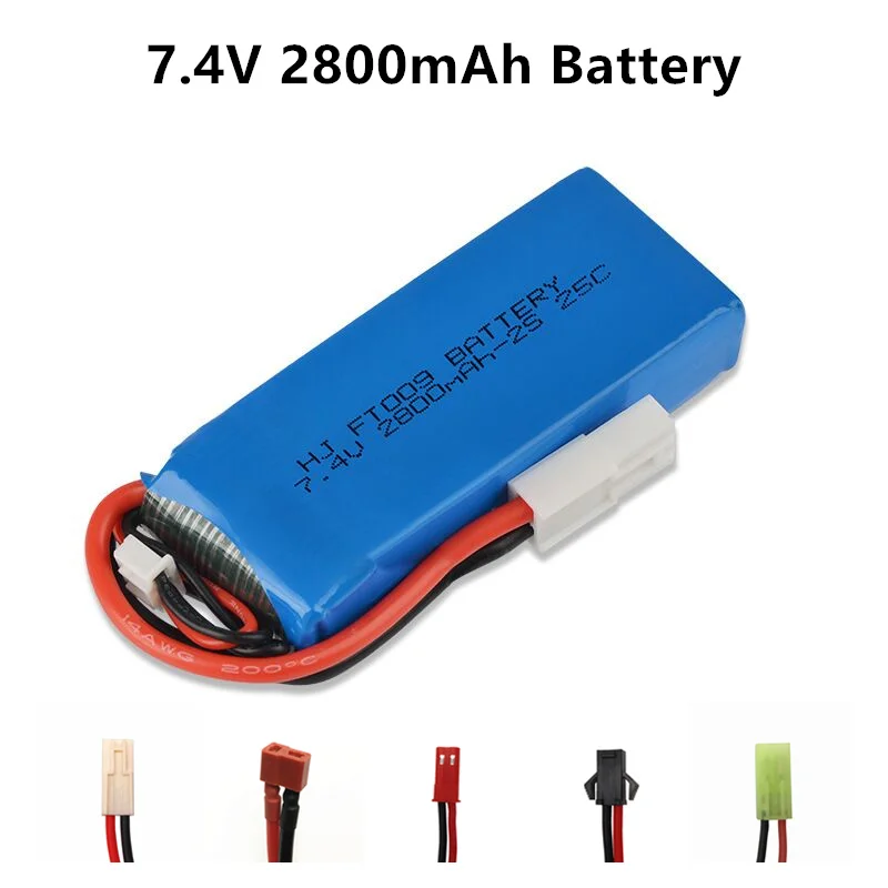 7.4V 2S 2800mAh bateria Lipo z wtyczką T dla Feilun FT009 C zabawki części zamienne do łodzi 7.4V Wltoys 12428 bateria lipo o dużej pojemności