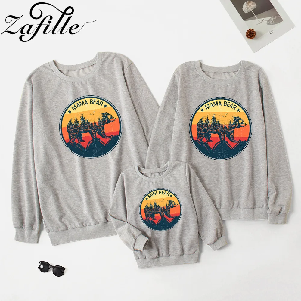 ZAFILLE Family Look Mother and Daughter Clothes Dinosaur Bear Pullover Family Sweatshirts Mother Kids Family Matching Clothes