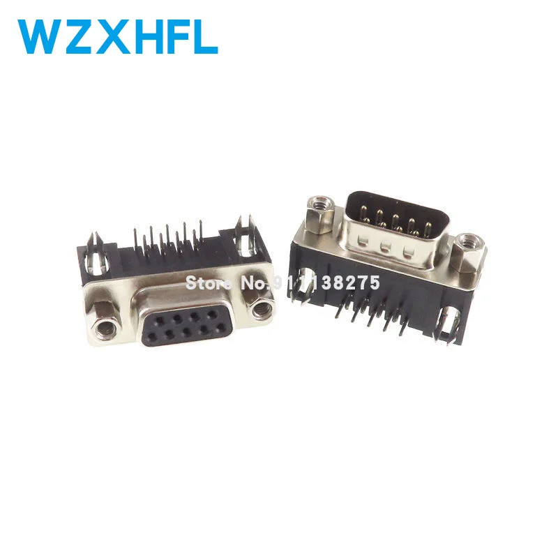 5PCS/LOT DB9 Female PCB Mount, D-Sub 9 pin PCB Connector,RS232 Connector 90-degree bent needle DR9