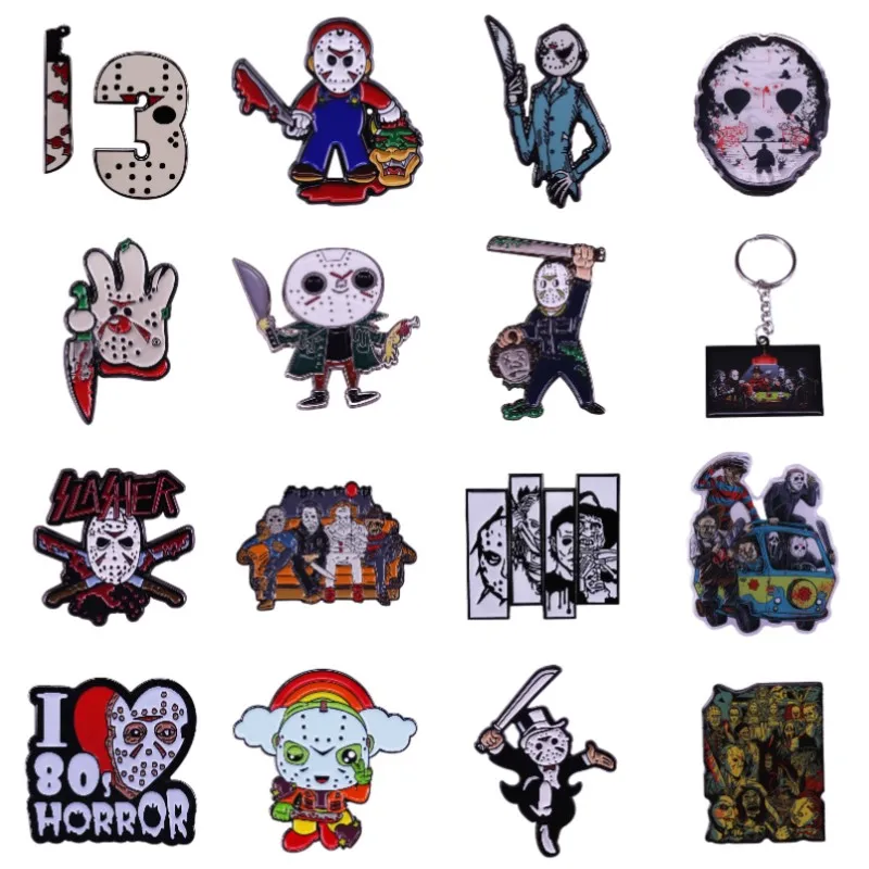 Excellent Quality Halloween Horror Movie Figure Enamel Pins Brooches Badge Lapel Pin Backpack Collar Hat Women Men Jewelry Gifts