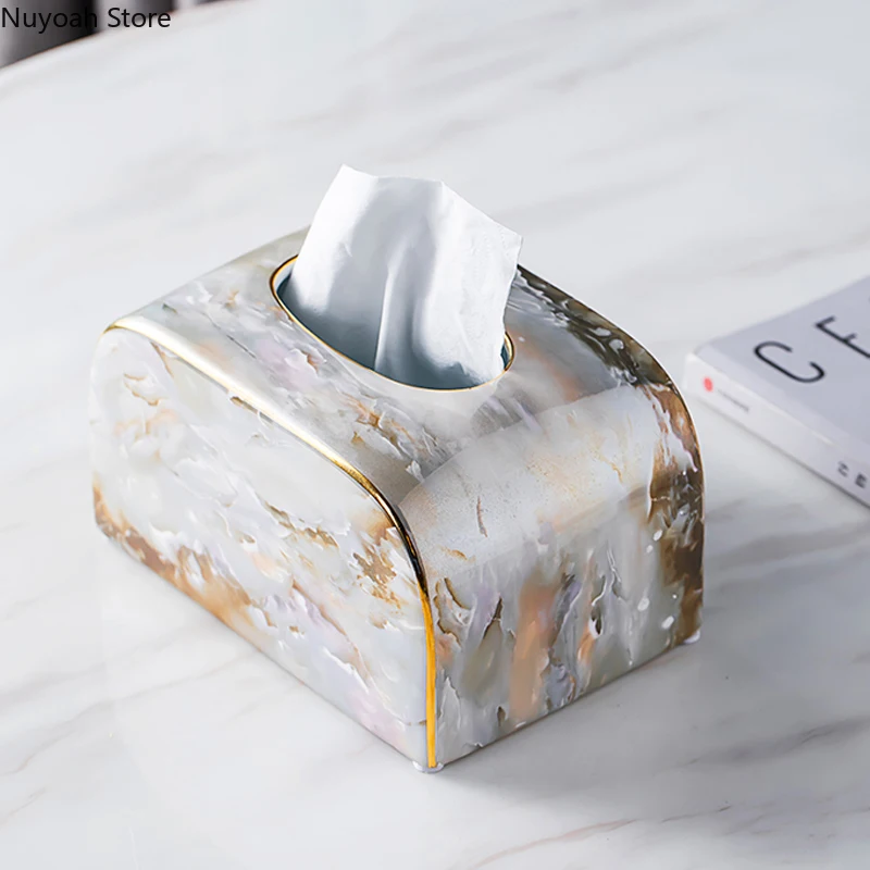 Light Luxury Marble Tissue Box Decoration Dining Table Coffee Table Napkin Box Household Living Room Ceramic Pumping Box