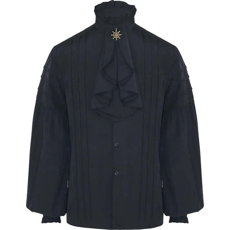 Volant colletto alla coreana manica lanterna camicia Goth vittoriana uomo Top medievale abbigliamento Vintage abbigliamento da banchetto per feste maschili