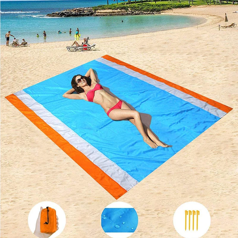 Beach Blanket Picnic Blanket Outdoor Nylon Beach Mat  Portable Lightweight Sand-proof Waterproof Sand Mat for Travel Hiking