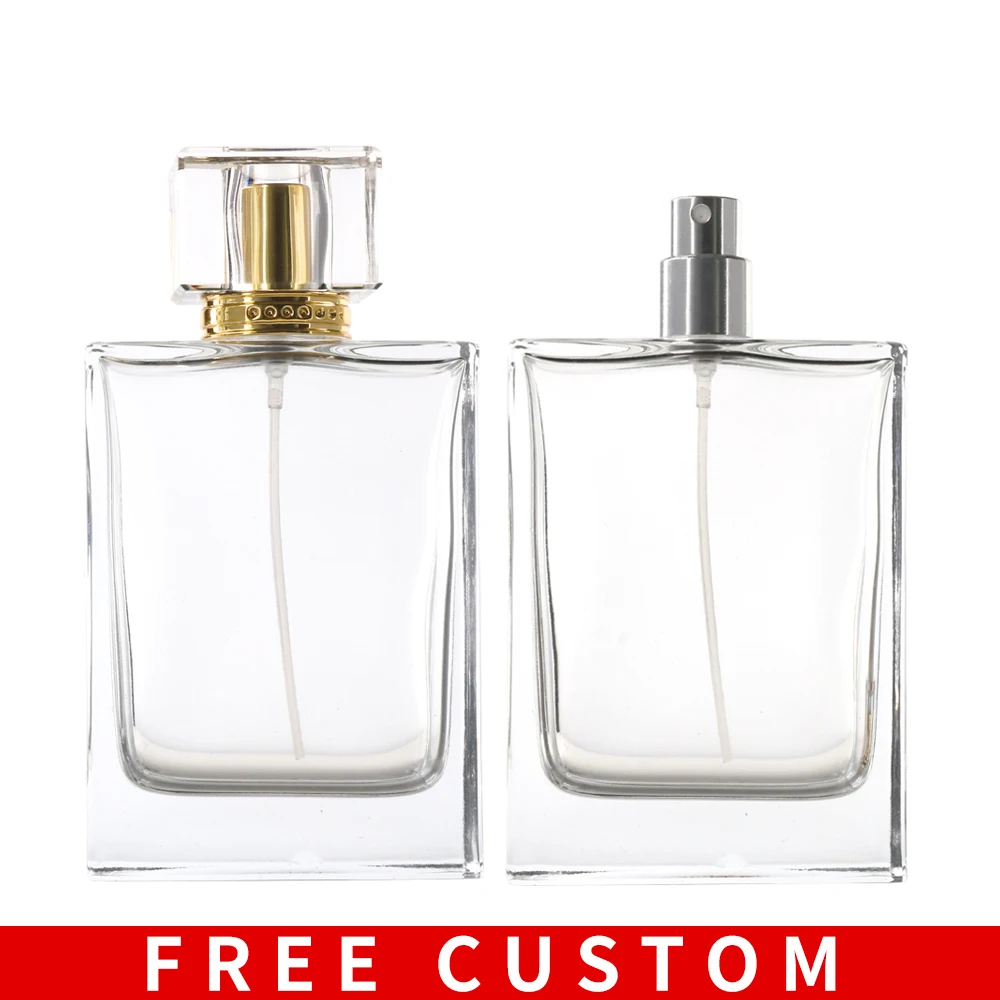 Free Custom Logo 100ML Portable Thick Bottom Cosmetics Container Transparent Glass Perfume Spray Square Empty Bottle