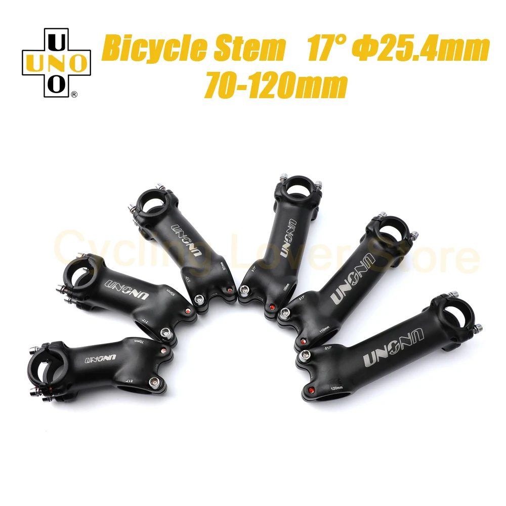 UNO Bicycle Handlebar Stem 25.4mm MTB Power Stem Riser 17 Degree Bike Handlebar Extension 70/80/90/100/110/120mm Bicycle Parts