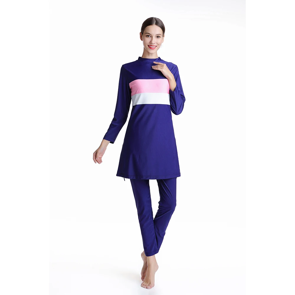 플러스 사이즈 무슬림 수영복 여성용 단정한 패치워크 풀커버 긴팔 수영복 이슬람 히잡 이슬람 부르키니 수영복