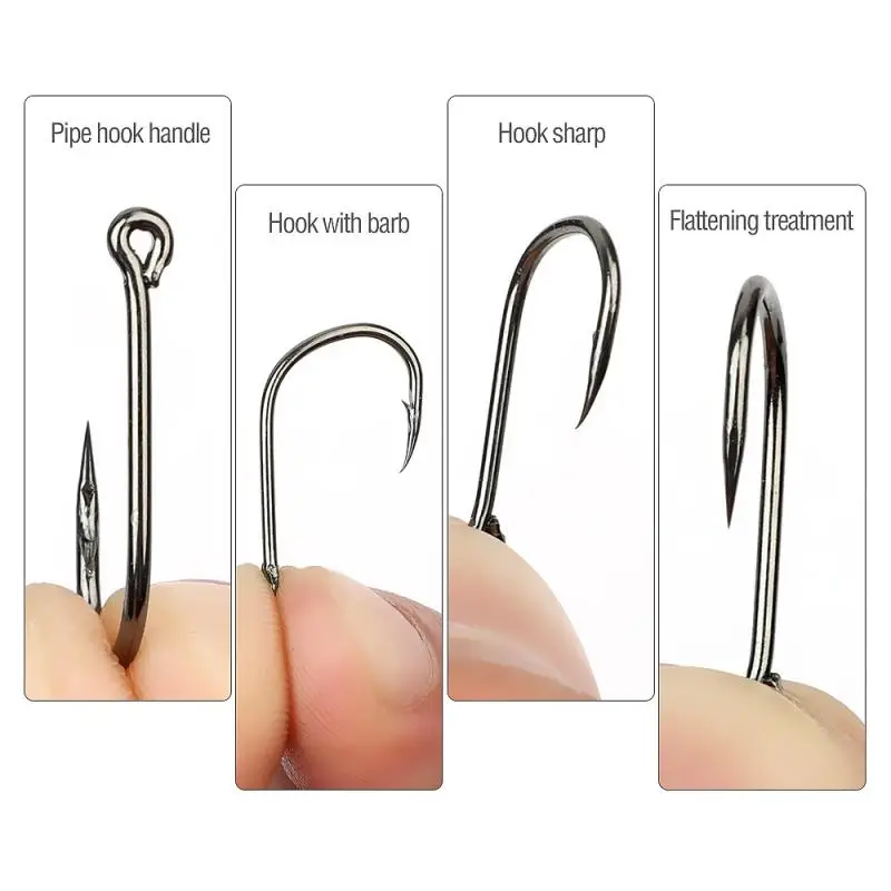 50pcs/box High Carbon Steel Sea Fishing Sharp Hook 3#-16# Model Fishing Hooks Barbed Carp Hook Single Circle Fishing Accessories