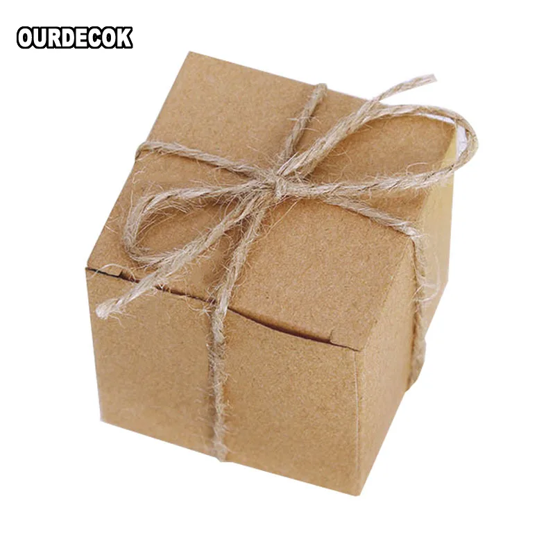 100 Pcs Kraft Square Wedding Favor Gift Boxes Party Wedding Favor Holder Chocolate Box Sweet Candy Bag