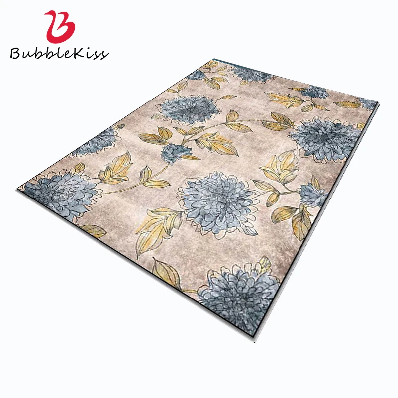 

Bubble Kiss Chinses Style Area Rug for Living Room Blue Flower Golden Leaves Pattern Bedroom Bedside Decor Carpet Customized Mat