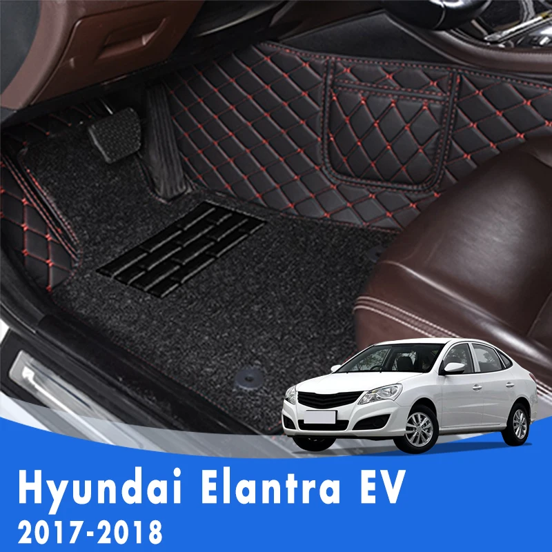 

Car Floor Mats For Hyundai Elantra EV 2018 2017 Double Layer Wire Loop Custom Leather Carpets Car Accessories Front And Rear Rug