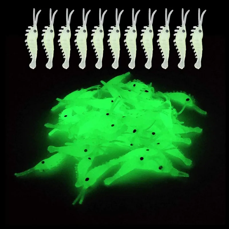 50 sztuk Luminous krewetki przynęta na ryby miękka przynęta robaki świecące krewetki przynęty wędkarskie na okonie Crappie przynęty wędkarskie 3.5cm