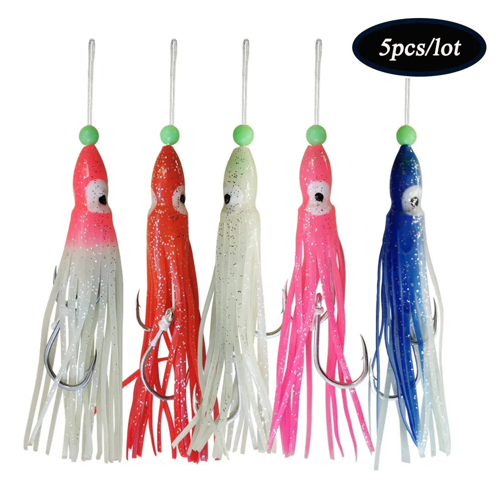 AS 10pcs 10cm12cm Octopus Soft Lure Rubber Luminous Squid Hooks Skirts Fishing Lures Sailfish Artificial Baits Mix Colors