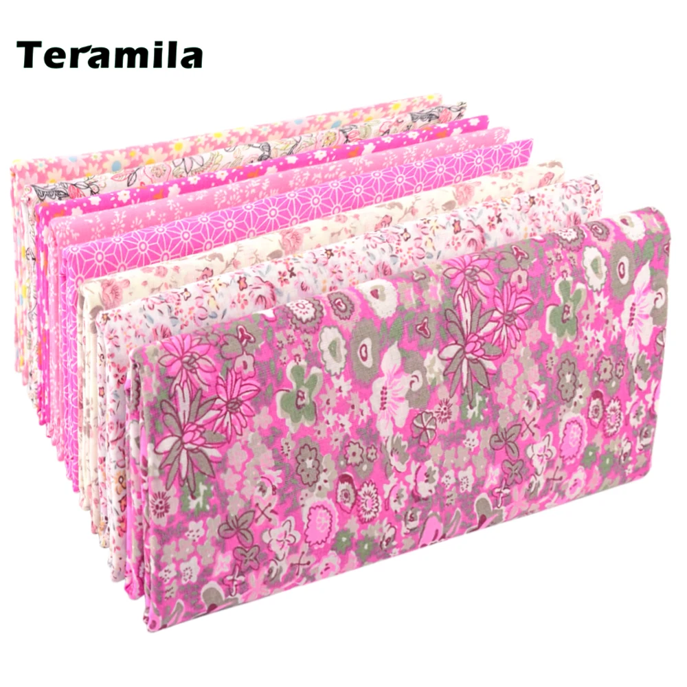 Teramila Grid Pattern Pink Floral Plain 100% Cotton Printed Patchwork Cloth Fabric for Art Sewing DIY Handmade Crafts Needlework