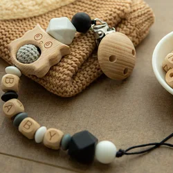 1 stücke Baby Handgemachte Schnuller Kette Clip Dummy Nippel Halter Clips Holz Schnuller Kette Clips Personalisierte Dummy Clip für Baby