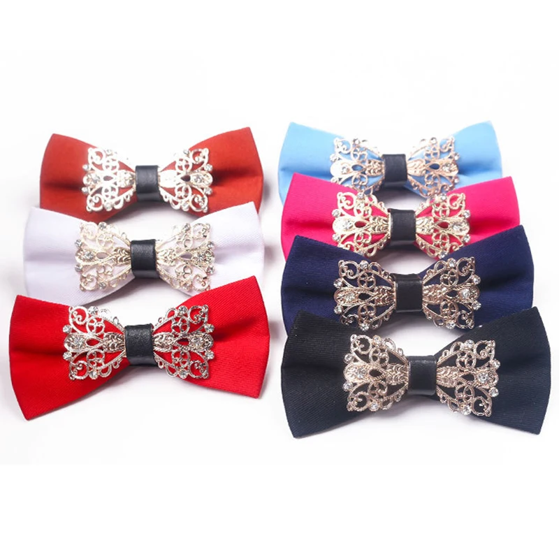 GUSLESON Fashion Men's Solid Metal Core Cotton Bow Tie Noble Butterfly Cravat for Wedding Business Formal Leisure Gift BowTie