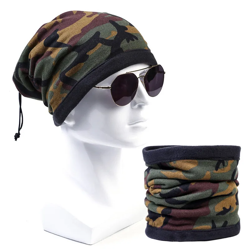 Fashion Men Autumn Winter Skullies Beanies Cap Hat Male Print Snood Scarf Multifunction Warm Cap Hat For Men