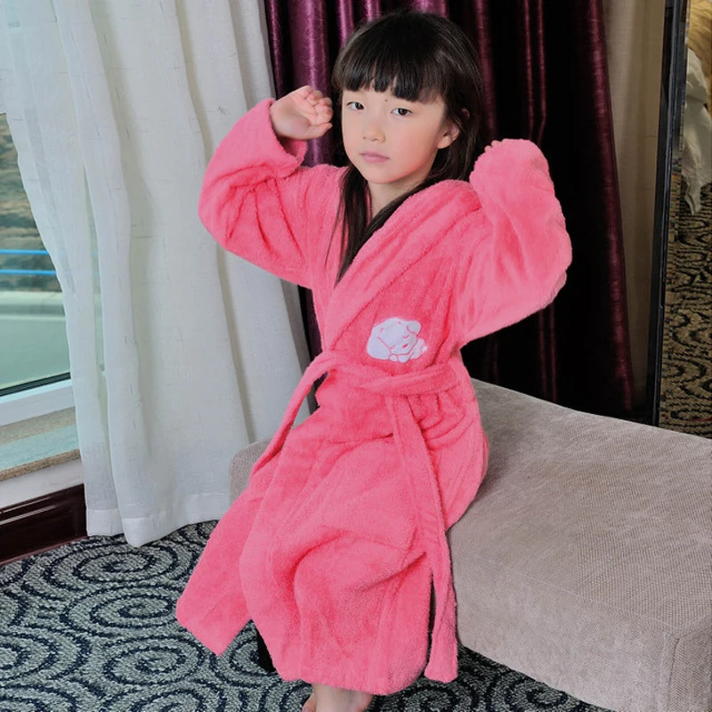 Kids Cartoon Hooded Robe 100% Cotton Toweling Terry Robe Boy&Girls Winter Warm Robe Bathrobe Soft Sleeprobe Kids Casual Homewear