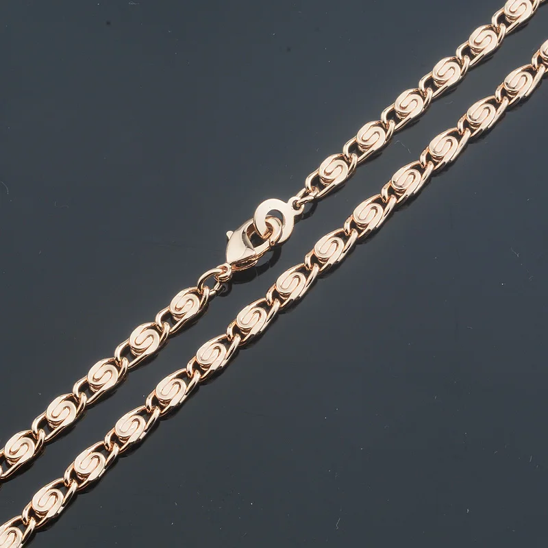 4mm Wide Women Men 585 Rose Gold Color Concave Snail Link Necklace Bracelet Set Jewelry(No Red Box)