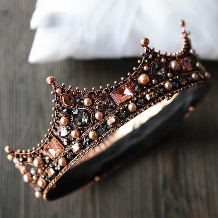 تيجان وتيجان باروكية مستديرة كريستالية عتيقة للنساء والرجال ملك الملكة الملكية لحفلات الزفاف وإكسسوارات مجوهرات الرأس #2