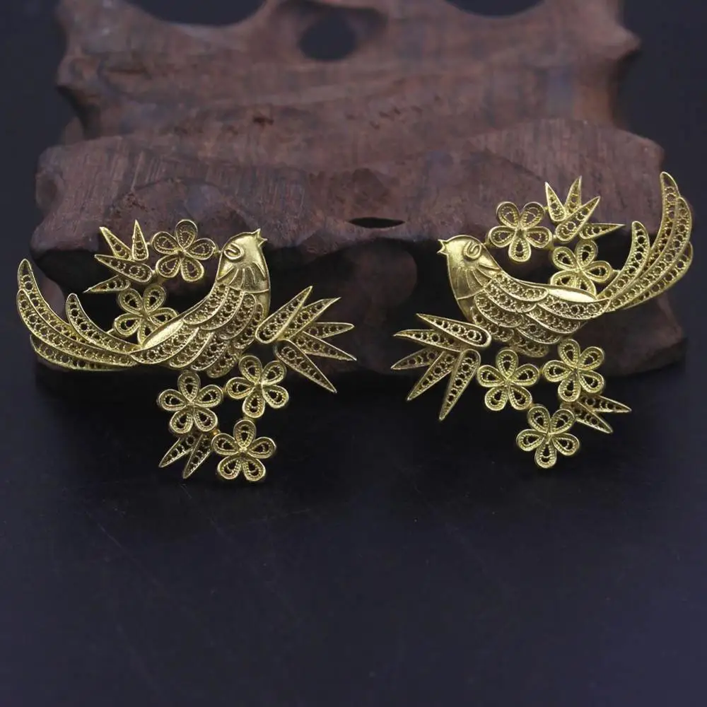 6pairs Quality Brass Casted Phoenix Bird Butterfly Flower Charms Stamping Decoration for DIY Crafts Jewelry Accessories