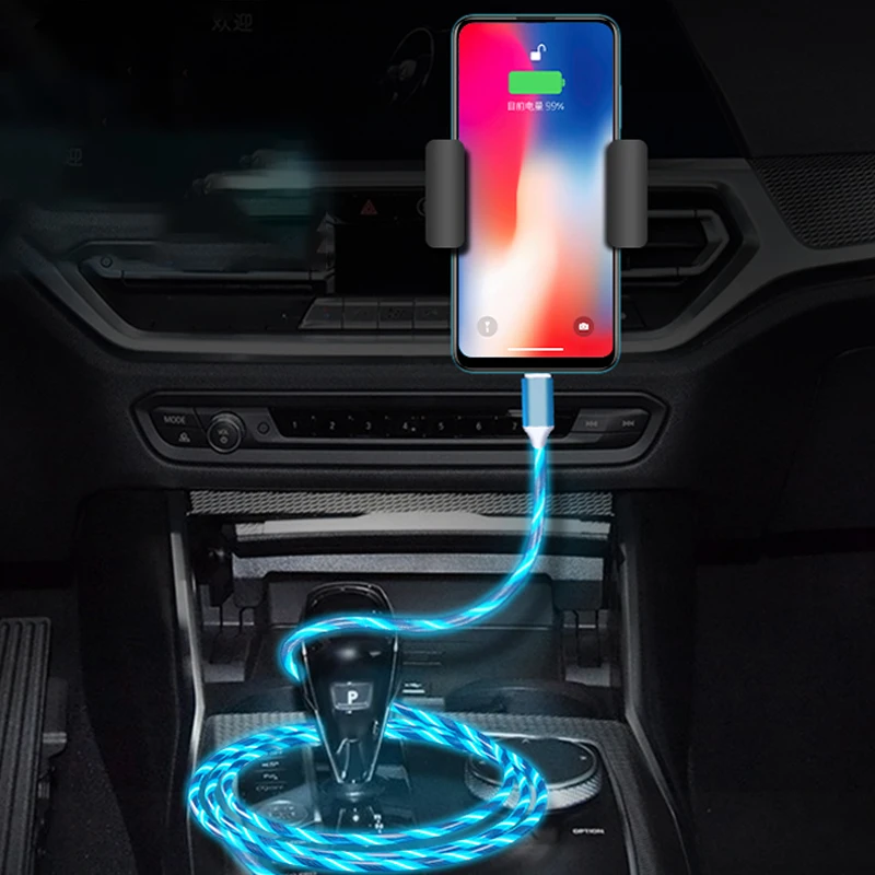 Car LED Luminous Micro USB Type C Charging Cable Colorful Mobile Phone Drive Charge Cableluminescent 3-Head Charger Accessories