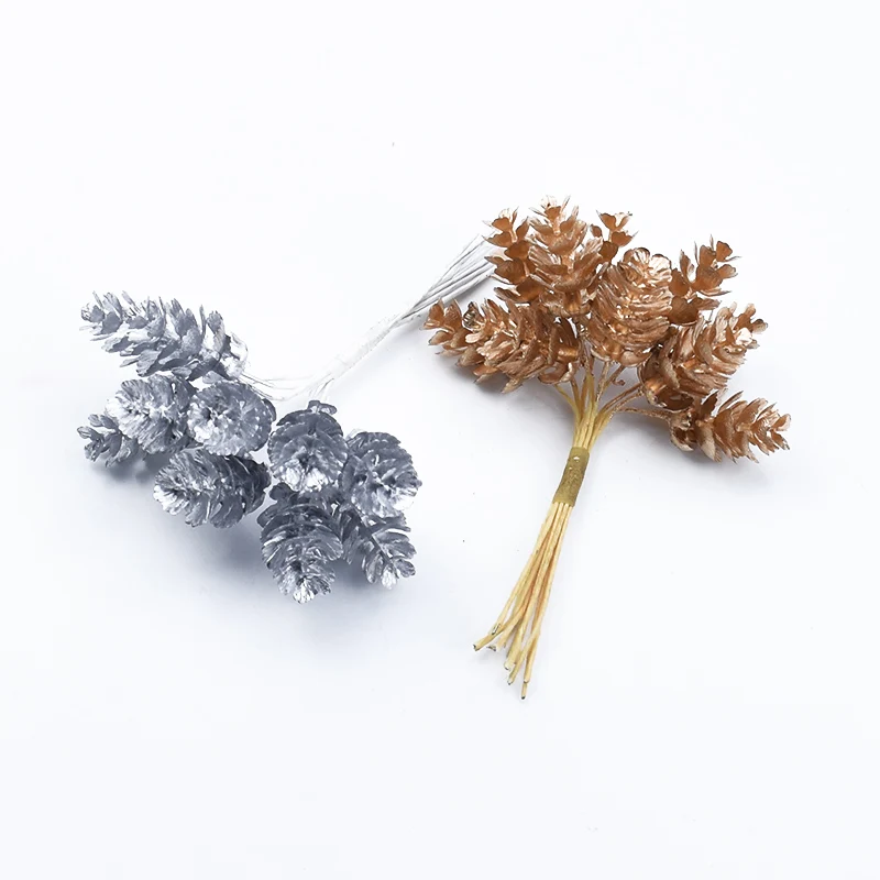 Gold Silver Christmas Pine Cone Artificial Plants Diy Gifts Candy Box Wedding Decorative Flowers Home Room GiftDecor Accessories