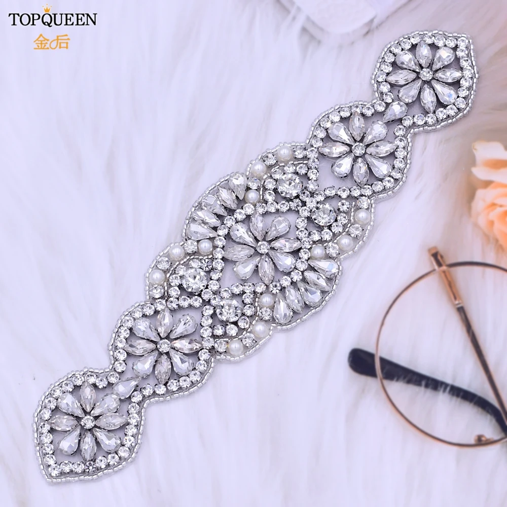 TOPQUEEN S94 Wedding Gown Belt Silver Rhinestone Appliques for Bridesmaid Bridal Bride Evening Dress Women Luxury Crystal Sash