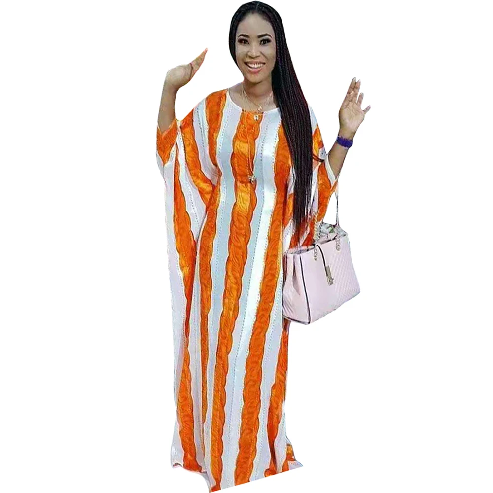 Fashion Kasual Gaun 2021 Wanita Musim Semi O Leher Striped Batwing Lengan Gaun Plus Ukuran Bohemian Pesta Vestidos Femme