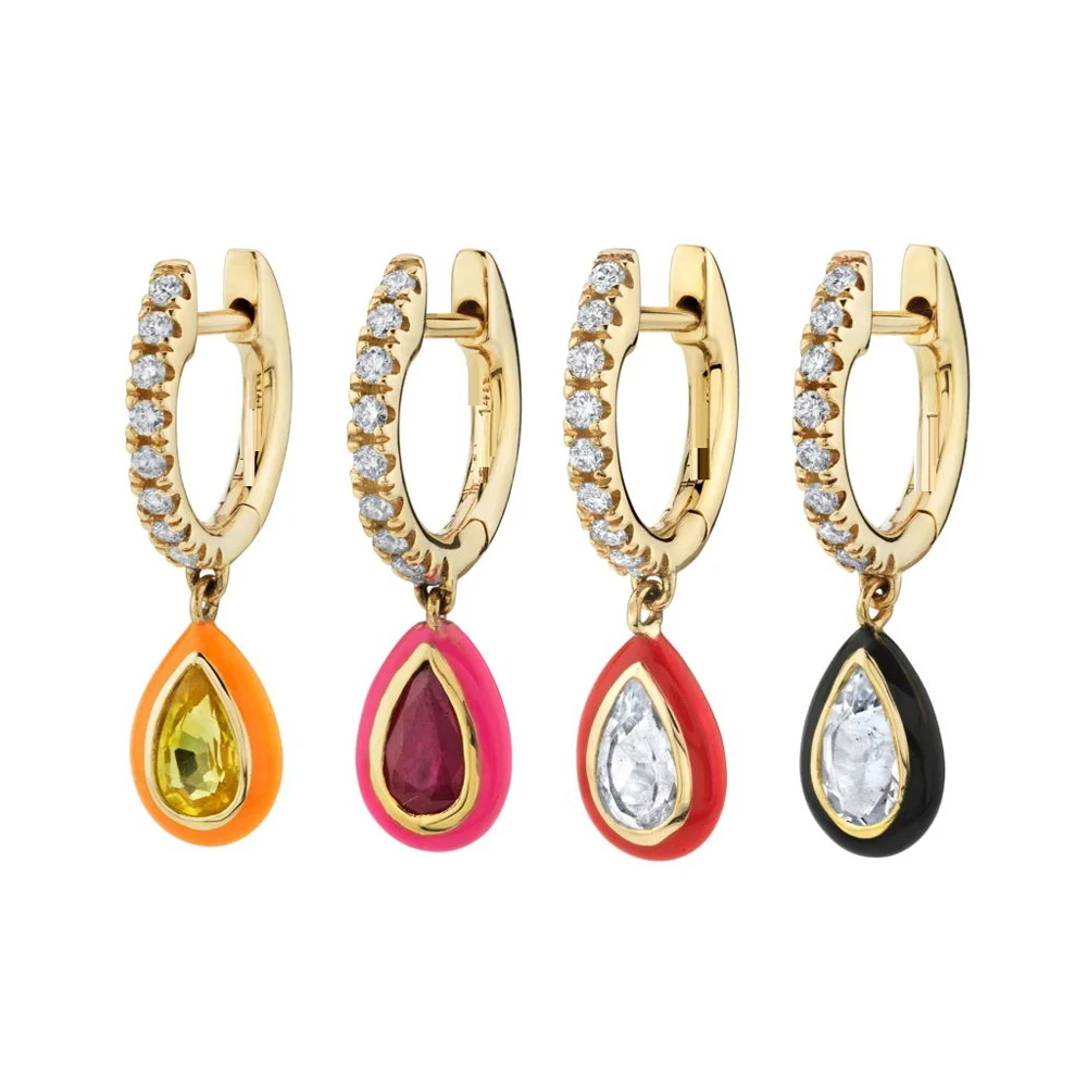 Neon Enamel Tear Drop Waterdrop Dangle Earring Gold Color Cz Circle Rainbow Colorful Fashion Girl Jewelry