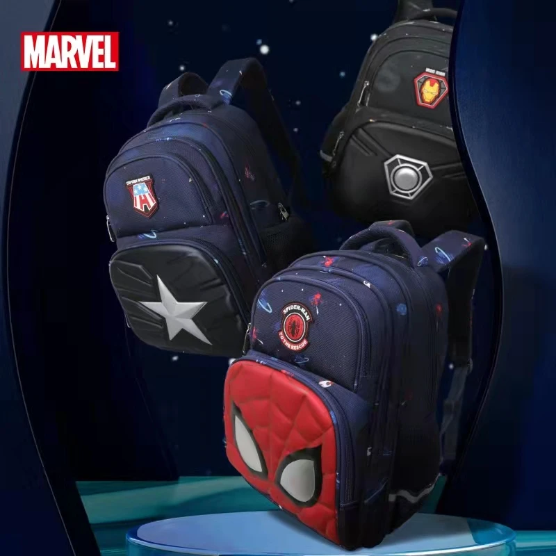 Genuine Disney School Bag For Boy Primary Student Shoulder Orthopedic Backpack Large Capacity Spider Iron Man Captain America