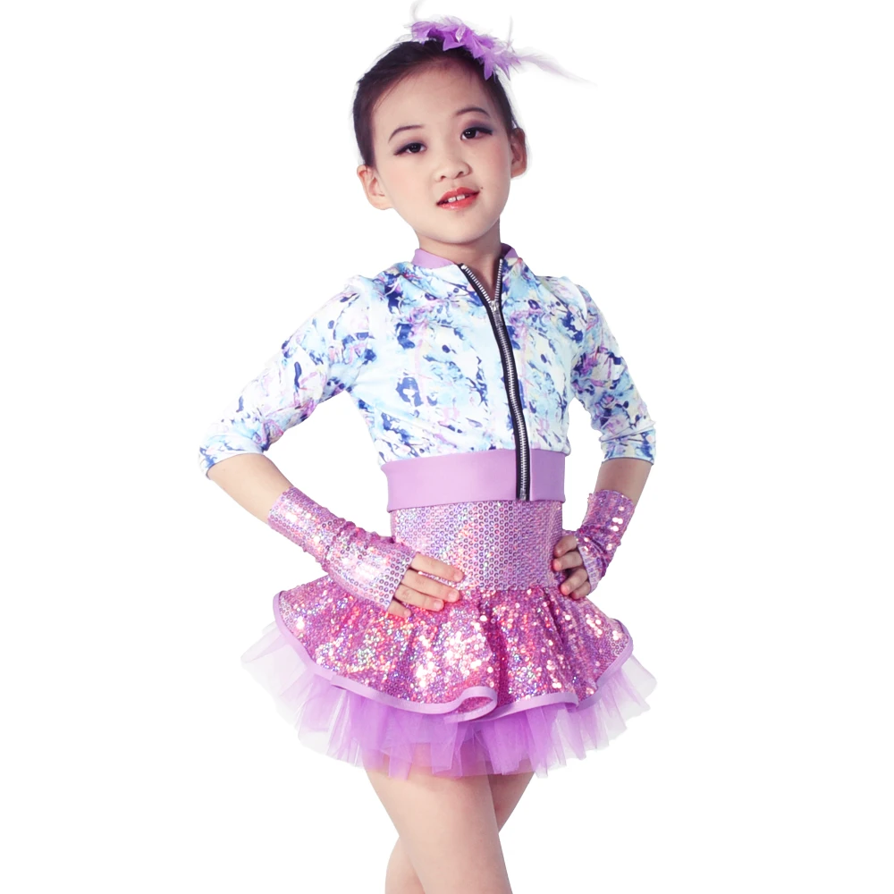 Cheerful Tap Wear Lycra Jacket Sequins Dress Jazz Dance Outfits Performance Costume For Girls