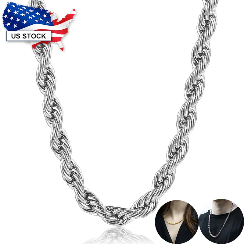 Twisted Rope Gold Silver Color Necklace for Men Women 3/5/7mm Stainless Steel Necklace Link Chain 18-24 inch Wholesale LKNM178A