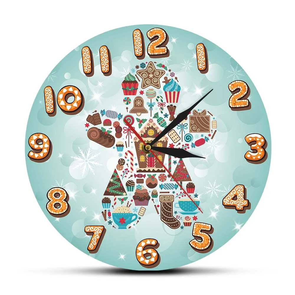 Christmas and New Year Gingerbread Cartoon Silent Wall Clock Cute Holiday Cookies Decorative Clock Ginger Desserts Wall Watch