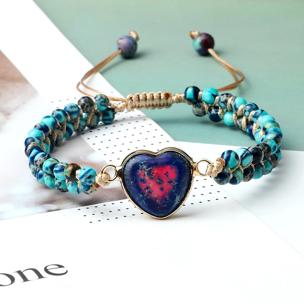 Classic Natural Stone Heart Shape Charm Macrame Bracelet Women Men Handmade Adjustable Braided Bangles Jewelry Friendship Gift