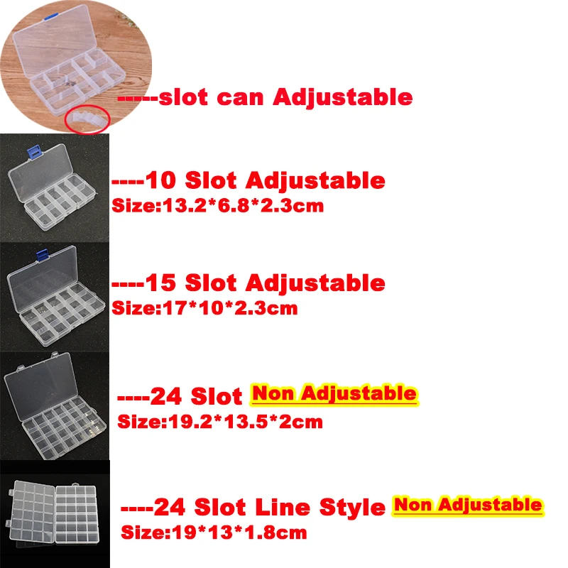 Yidensy 1 sztuk kwadratowe przeźroczyste tworzywo sztuczne schowek Case 10/24 Slot regulowany na pigułki koraliki do biżuterii kolczyk Case