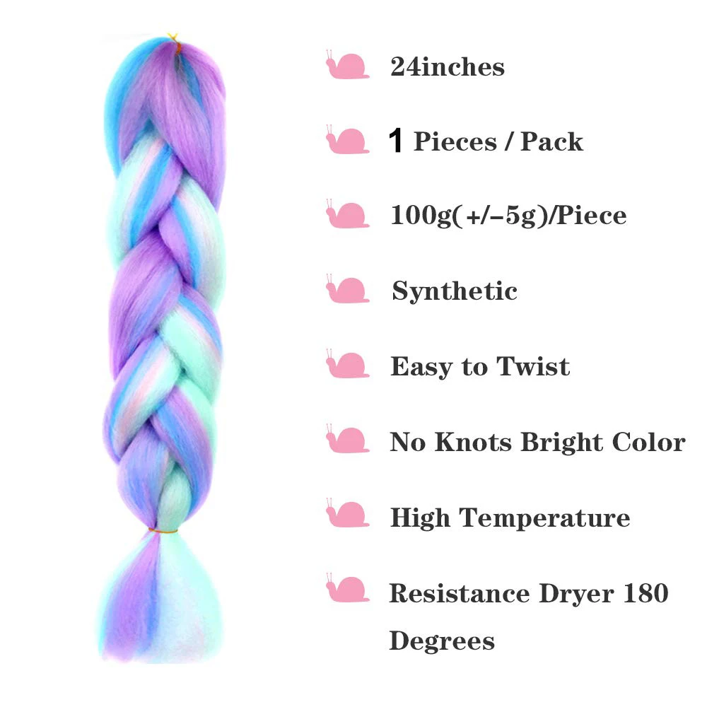 AIYEE 4 Colors Mix Braiding Hair Pink Purple Blue Ombre Synthetic Jumbo Braids Hair Extension for Black Women