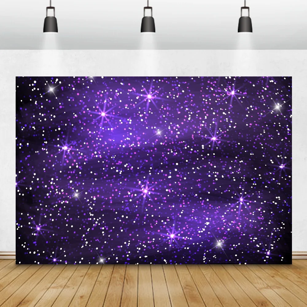 Purple Starry Photo Background Dreamy Shiny Star Baby Shower Birthday Party Decor Photography Backdrop Family Photocall Banner