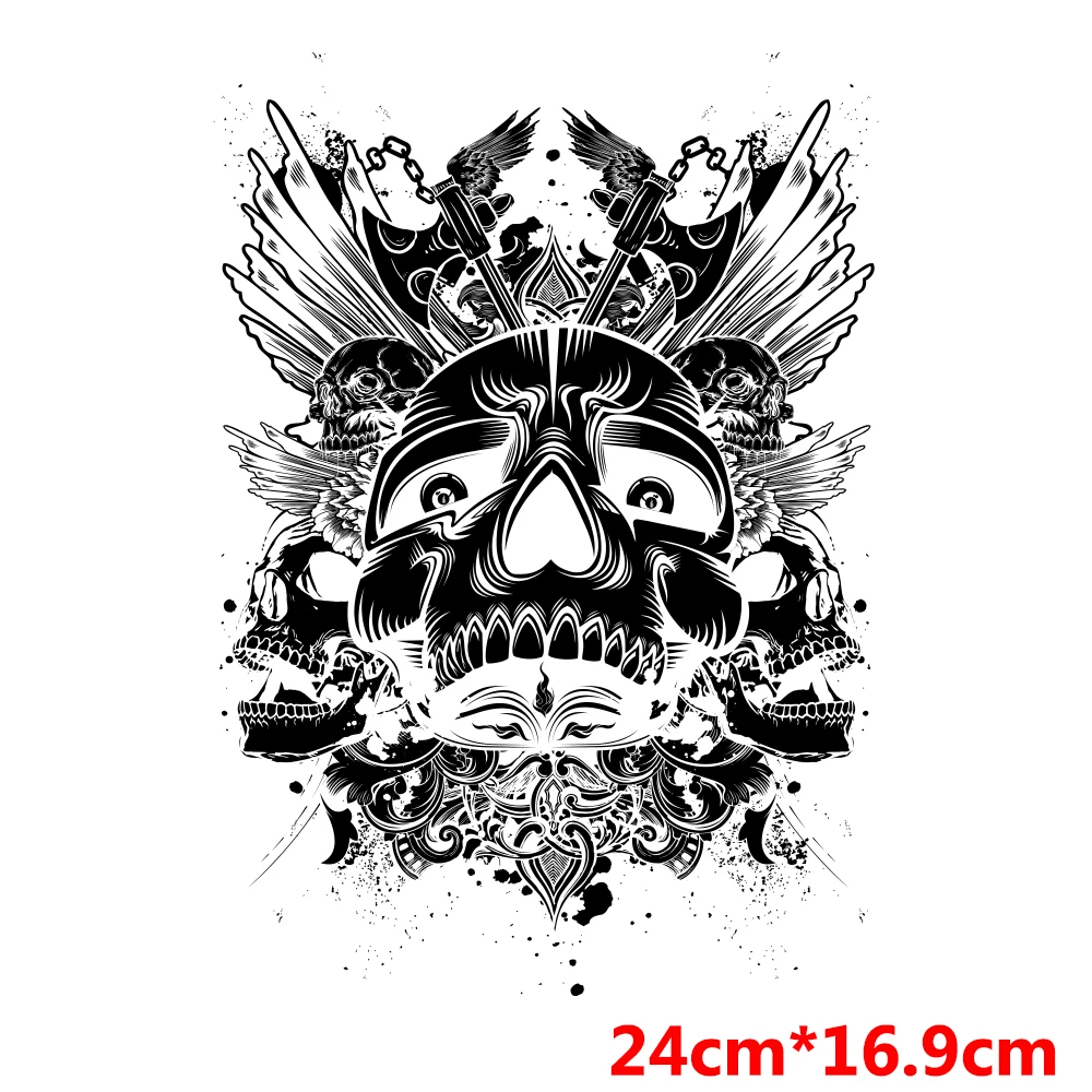 Goth Retro Skeleton Tranfer Sticker For Cloth Fashion Harajuku Appliques For Clothing Thermoadhesive Patches Hip Hop Rock Style