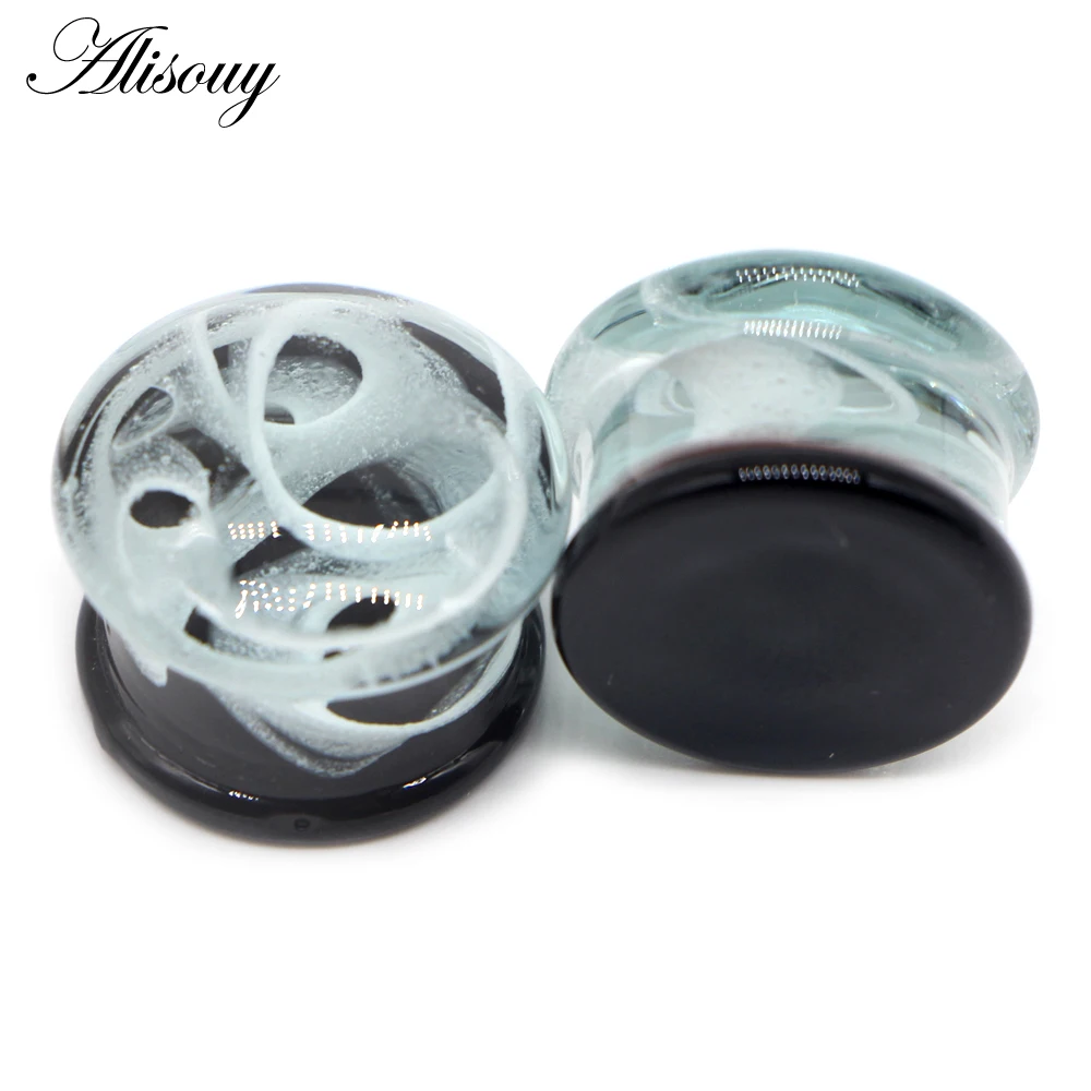 Alisouy 2PCS Multi Color Glass Ear Plugs Tunnels Expanders Ear Gagues Fashion Gift For Women Men Piercing Body Jewelry 6-16mm