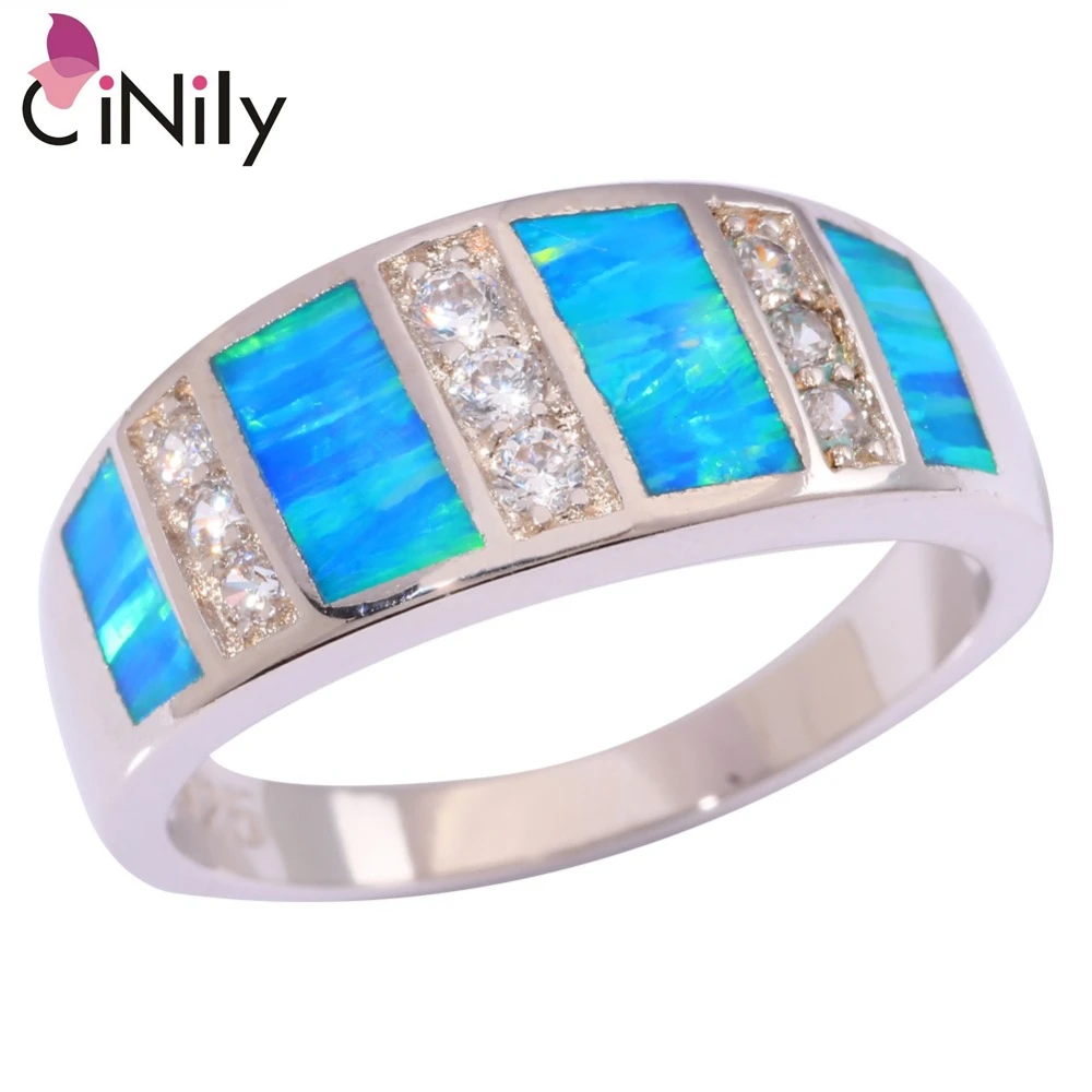 CiNily Created Blue Fire Opal Ring Cubic Zirconia Fashion Silver Plated Engagement Rings for Women For Women Jewelry Best Gifts