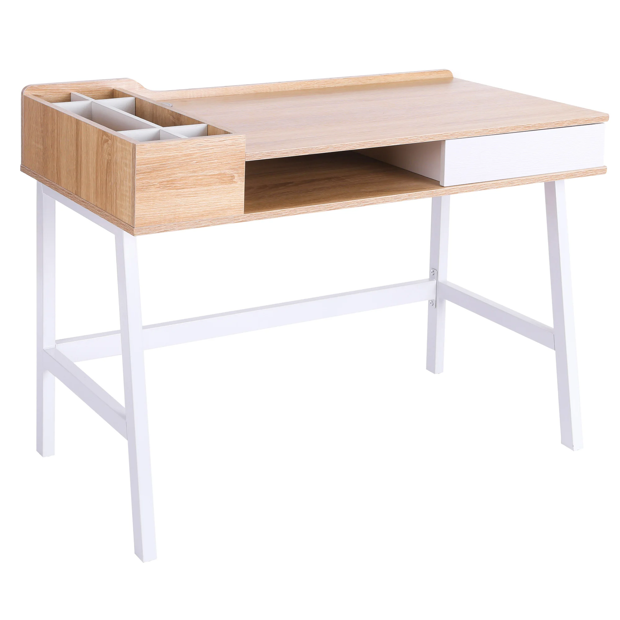 HOMCOM Mesa de Ordenador Escritorio para Oficina Estante Compartimientos de Almacenaje 100x55x81.5cm Madera y Metal