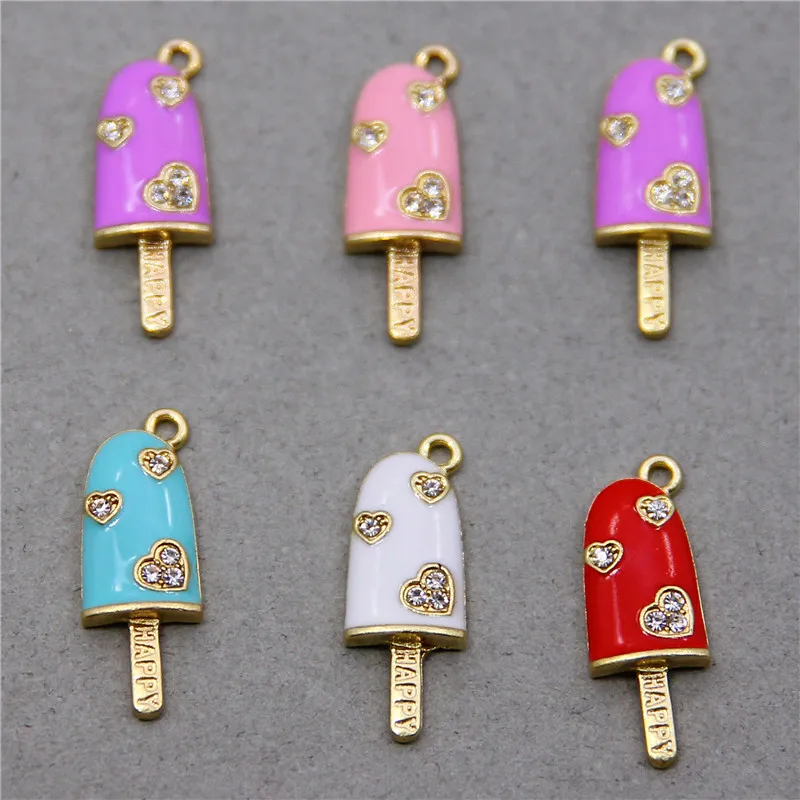 6pcs 25*10mm Colored Enamel ice Cream Charm For Jewelry Making Cute Earring Pendant Bracelet Necklace Charms Diy Design Charms